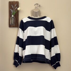 Old Navy Blue and White Oversized Striped Sweatshirt
